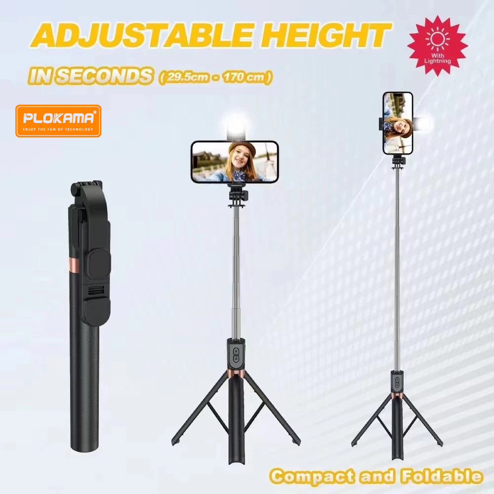 Pocketcam Studio Selfie Stick Tripod With Light, 67 inch /170CM Reinforced Tripod for Mobile Phone, Multi-Functional Bluetooth Long Selfie Stick for Travel,Vlogging,Compatible with iPhone and All Smartphones - Image 4
