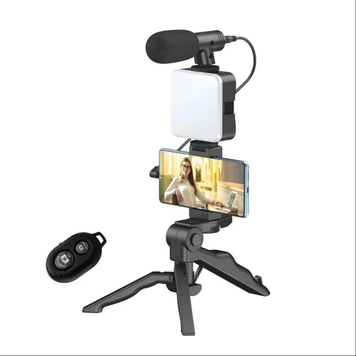 Pocketcam Basics 6-in-1 Vlogging Kit for All Phones | Tripod, LED Video Light, Cardioid Microphone, Phone Clip, Bluetooth Remote & Microphone Cable | Useful for Live Broadcasting, Video Calling - Image 2