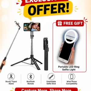 PocketCam Y17 Selfie Stick with Tripod + FREE LED Ring Light